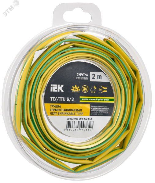 Трубка термоусадочная ТТУ нг-LS 6/3 желт./зел. (уп.2м) UDR12-006-003-002-K52-T