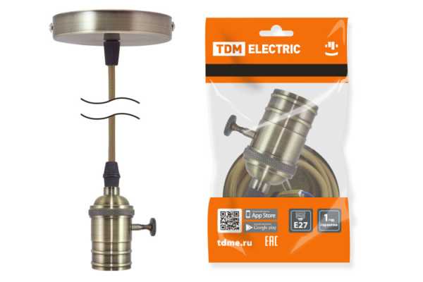 Патрон Е27 с выключателем с подвесом 1 м, металлический "Лофт", бронза SQ0335-0074
