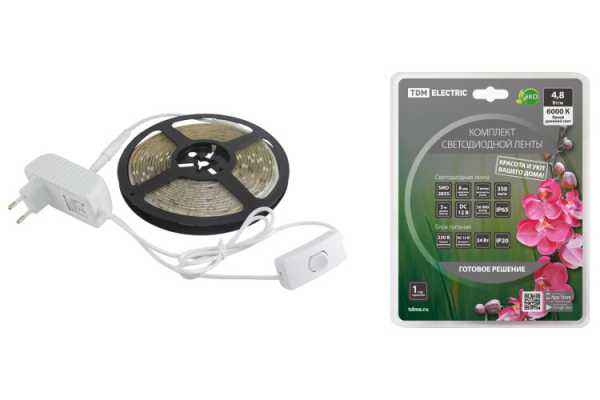 Комплект светодиодной лентыSMD2835-60LED/м-12 В-4,8 Вт/м-IP65-6000 К (5м), 24 Вт SQ0331-0232