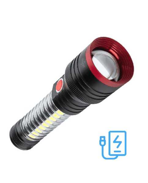 Фонарь аккумуляторный ручной 10Вт LED+5Вт COB LED+красн. zoom-линза Li-ion 18650 2200мА.ч Power-bank корпус анодированный алюм. USB-шнур type C магнит на корпусе KOC132Lit