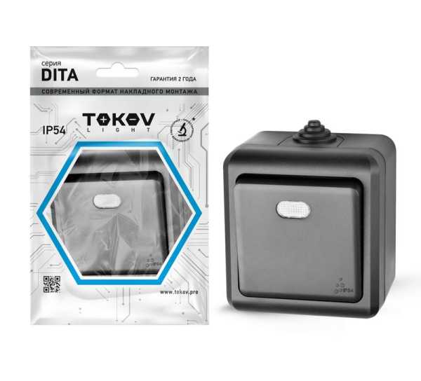 Выключатель 1-кл. ОП Dita IP54 10А 250В с индикацией карбон TKL-DT-V1I-C14-IP54