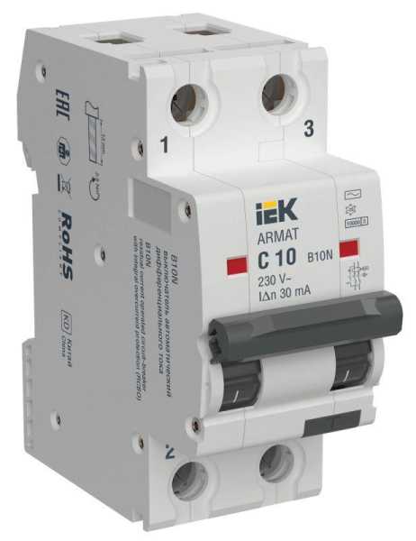 ARMAT Автоматический выключатель дифференциального тока B10N 2P C10 30мА тип AC IEK AR-B10N-2-C010C030