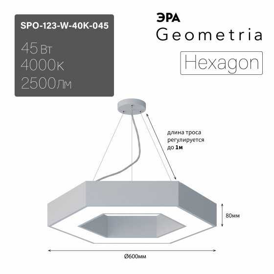 SPO-123-W-40K-045 Светодиодный светильник 600*600*80 см 45Вт 4000К Белый корпус ЛТ Б0058880