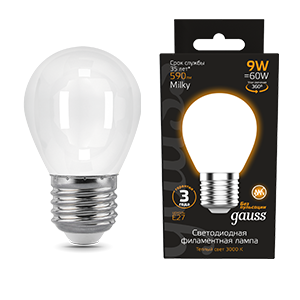 Лампа Filament Шар 9W 590lm 3000К Е27 milky LED 1/10/50 105202109