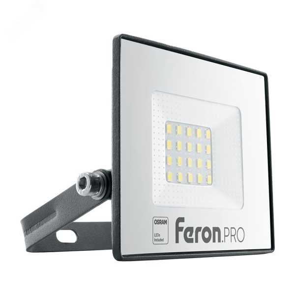 Прожектор светодиодный ДО-20w 6400К 1600Лм IP65 черный Feron.PRO 41538