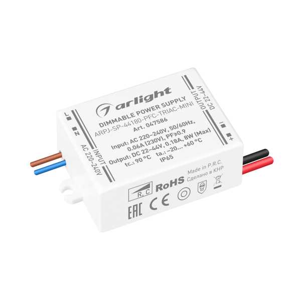 Блок питания ARPJ-SP-44180-PFC-TRIAC-MINI (8W, 22-44V, 180mA) 047586