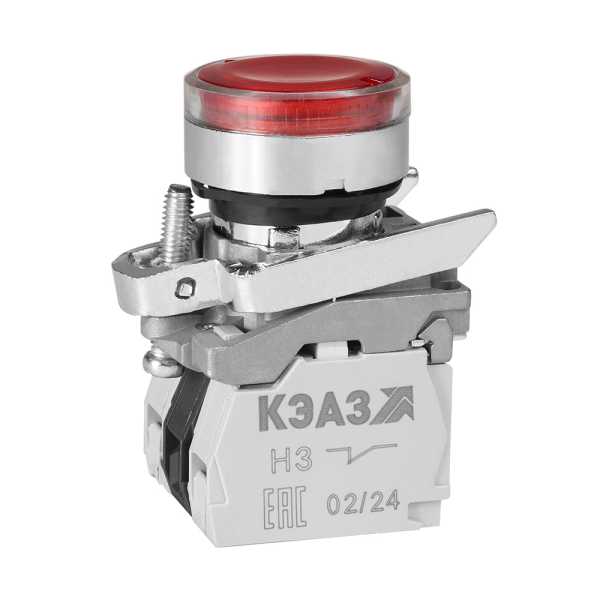 Кнопка КМЕ4611мЛС-24В-красный-1но+1нз-цилиндр-индикатор-IP65- 291154