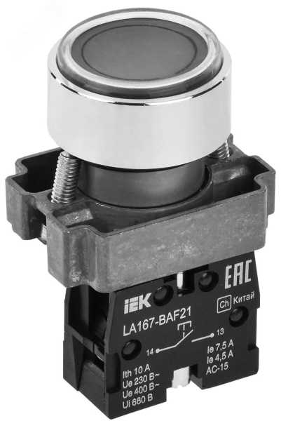 Кнопка LA167-BAF21 d=22мм 1з черная BBT20-BAF21-1-22-67-K02