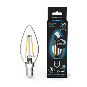 Лампа LED Filament Candle dimmable E14 5W 4100К 1/10/50 103801205-D