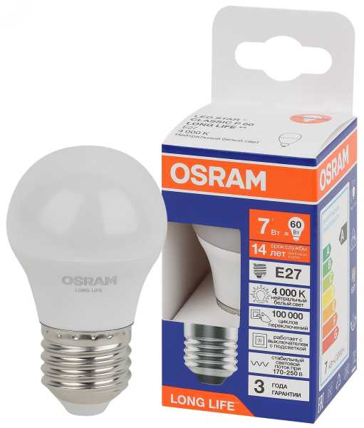 Лампа светодиодная LED 7Вт Е27 4000К 600Лм шар 220В (замена 60Вт) OSRAM 4099854186547