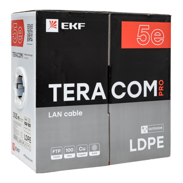 Кабель витая пара F/UTP кат.5E 4 пары 24 AWG solid внешн. LDPE черн. TERACOM PRO PRO TRP-5EFTP-04PE-BK-OUT3