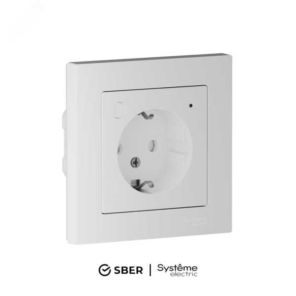 ATLASDESIGN SMART РОЗЕТКА с заземл., со шт., Zigbee, L+N, 16А, мех., БЕЛЫЙ ATN000145Z