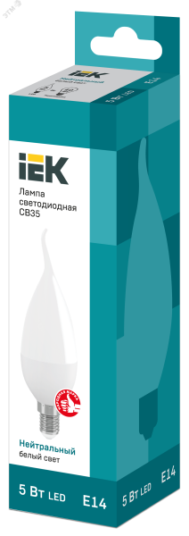 Лампа светодиодная Eco 5Вт CB35 свеча на ветру 4000К нейтр. бел. E14 450лм 230-240В LLE-CB35-5-230-40-E14