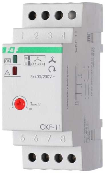 Реле контроля фаз для сетей с изолированной нейтралью CKF-11 (монтаж на DIN-рейке 35мм; регулировка задержки отключения; контроль чередования фаз; 3х400В 8А 1Z 1R IP20)(аналог ЕЛ-11Е) F&F EA04.004.003