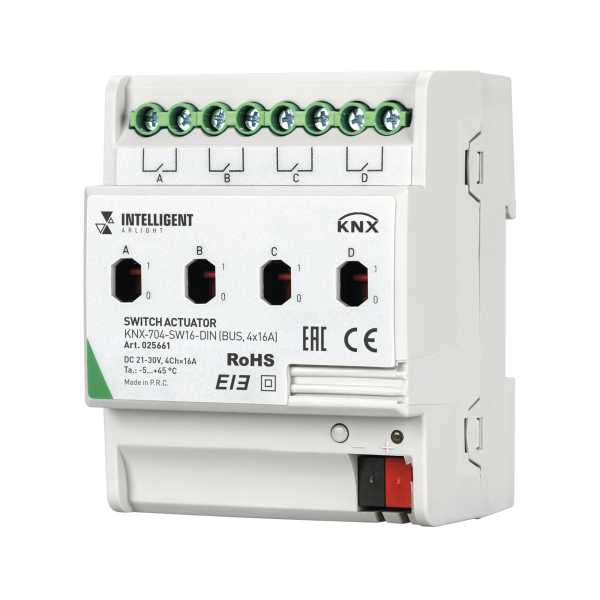 INTELLIGENT ARLIGHT Релейный модуль KNX-704-SW16-DIN (BUS, 4x16A) 025661