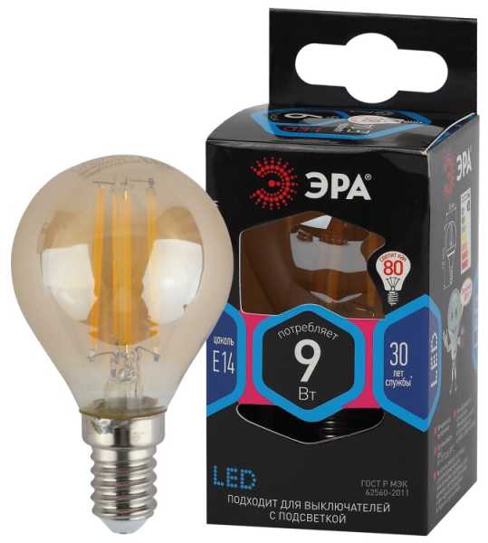 Лампочка светодиодная F-LED P45-9W-840-E14 gold E14 / Е14 9Вт филамент шар золотистый нейтральный белый свет Б0047028