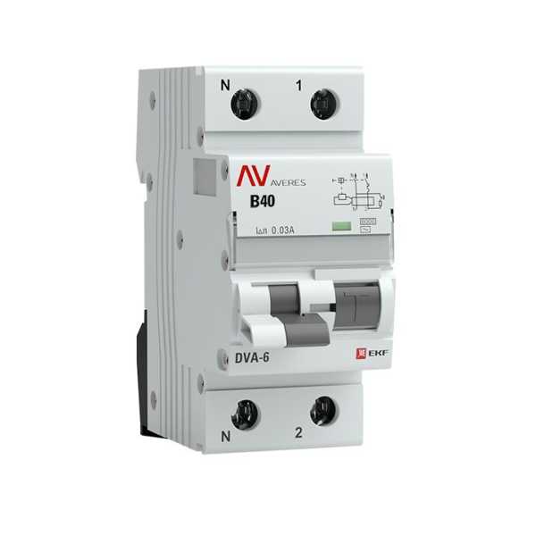 Дифференциальный автомат DVA-6 1P+N 40А (B) 30мА (AC) 6кА AVERES rcbo6-1pn-40B-30-ac-av