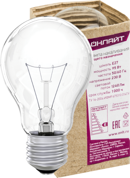 Лампа накаливания 71 664 OI-A-95-230-E27-CL 95Вт E27 220-230В 71664