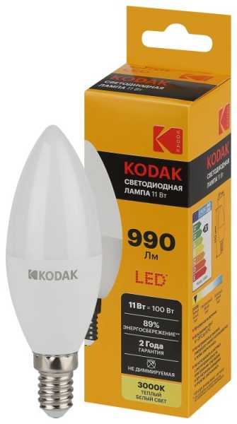 Лампочка светодиодная LED KODAK B35-11W-830-E14 E14 / Е14 11Вт свеча теплый белый свет Б0057629