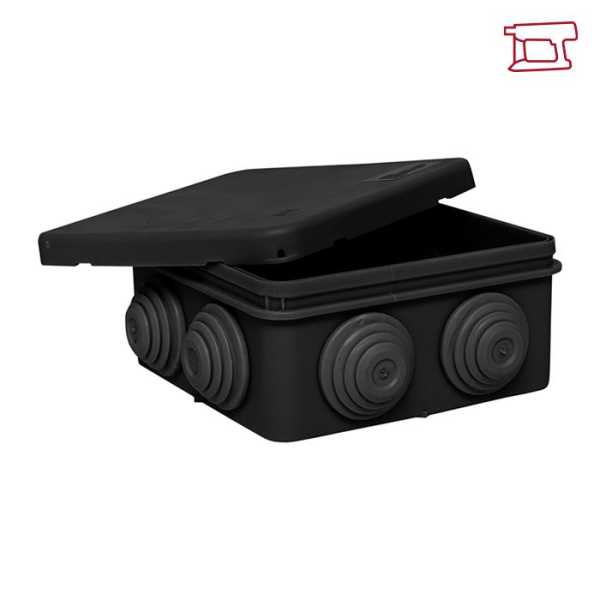 Коробка распаячная КМР-030-031 с крышкой наружная 85х85х40 8 мембранных вводов IP55 черн. plc-kmr-030-031-b