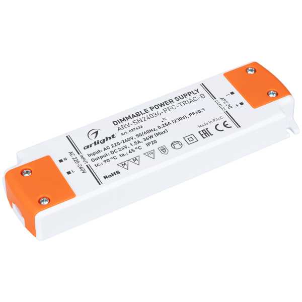 Блок питания ARV-SN24036-PFC-TRIAC-B (24V, 1.5A, 36W) 027633