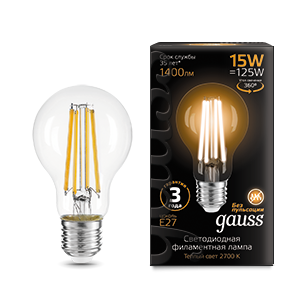 Лампа Filament А60 15W 1400lm 2700К Е27 LED 1/10/40 102902115