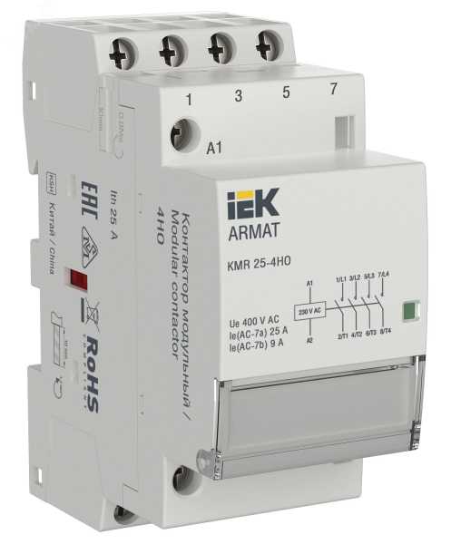 ARMAT Контактор модульный KMR 25А 230В AC 4НО IEK AR-KMR10-025-40-230