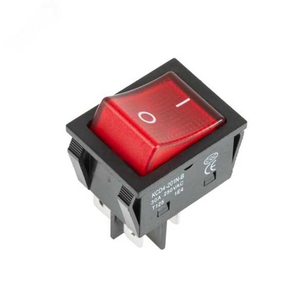 Выключатель клавишный 250В 30А (4с) ON-OFF красн. с подсветкой 36-2346