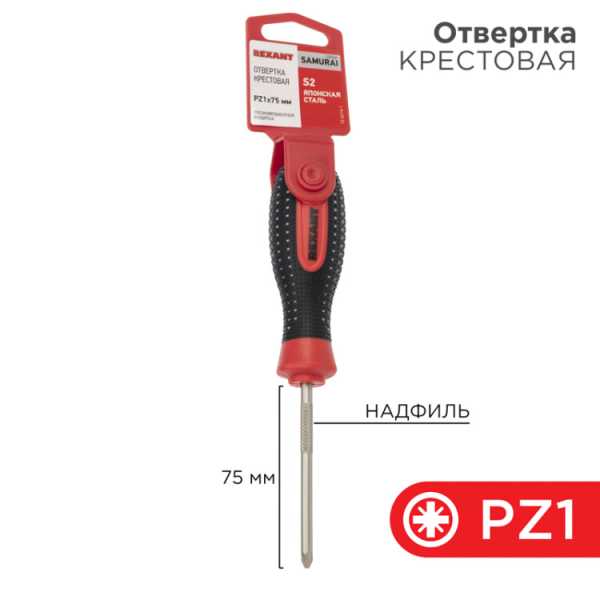 Отвертка крестовая PZ1х75мм, трехкомпонентная рукоятка, сталь S2 12-6414-1