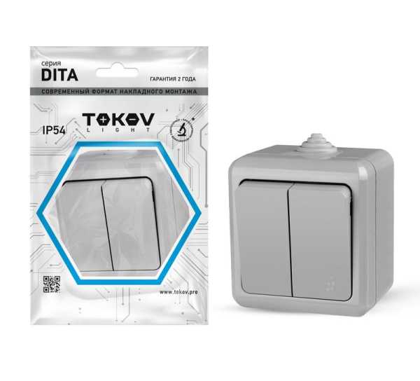 Выключатель 2-кл. ОП Dita IP54 10А 250В сер. TKL-DT-V2-C06-IP54