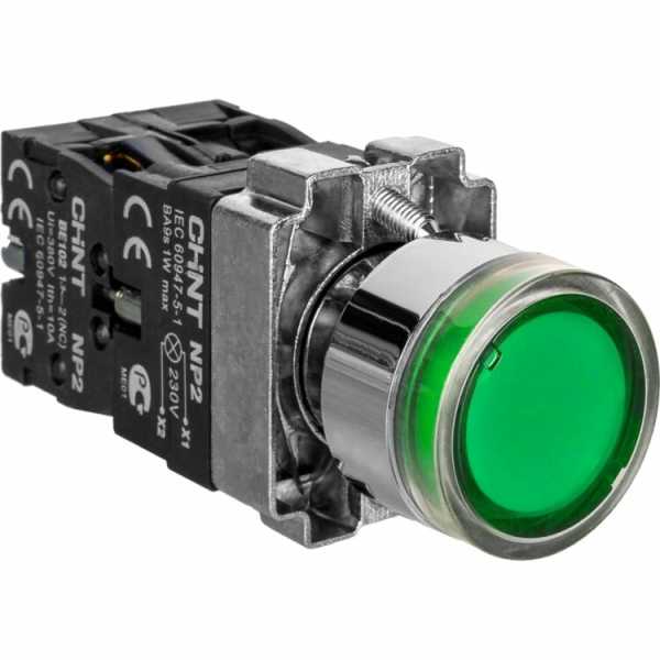 Кнопка управления NP2-BW3361 плоская 1НО AC/DC230В(LED) IP40 зел. 574077