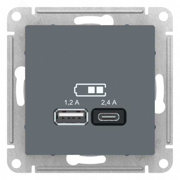 РОЗЕТКА USB ATLASDESIGN A+С, 5В/2,4А, 2х5В/1,2А, механизм, ГРИФИЛЬ ATN000739