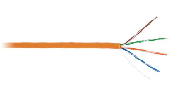 Кабель U/UTP кат.5E (класс D) 4 пары 100МГц ОЖ BC чистая медь внутр. LSZH нг(B)-HF оранж. (уп.305м) EC-UU004-5E-LSZH-OR