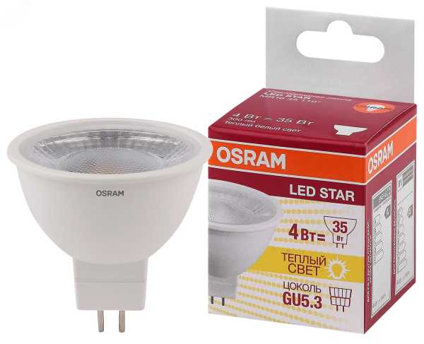 Лампа светодиодная LED 4Вт GU5.3 3000К 300лм 230V CL MR16 (замена 35Вт) OSRAM LS 4058075481107