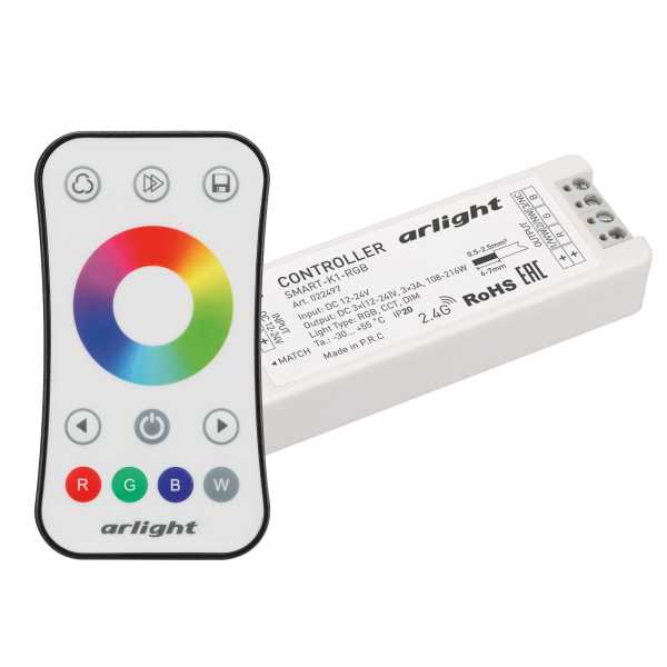 Контроллер SMART-RGB-SET-RING (12-24V, 3x3A, ПДУ 2.4G) 034807