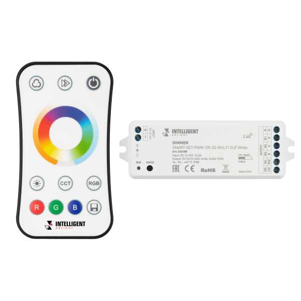 INTELLIGENT ARLIGHT Диммер SMART-SET-PWM-105-52-MULTI-SUF White (12-24V, 5x3A, ПДУ RING 10кн, 2.4G) 036188