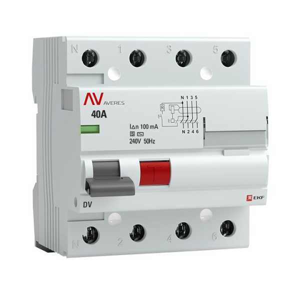Устройство защитного отключения DV 4P 40А/100мА (S) EKF AVERES