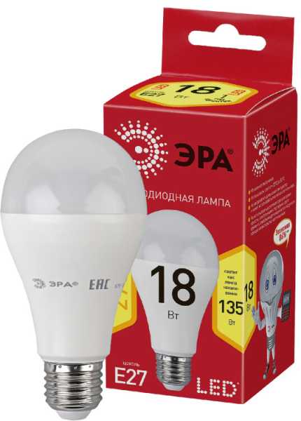 Лампа светодиодная ECO LED A65-18W-827-E27 (диод, груша, 18Вт, тепл, E27) (10/100/1200) Б0031706