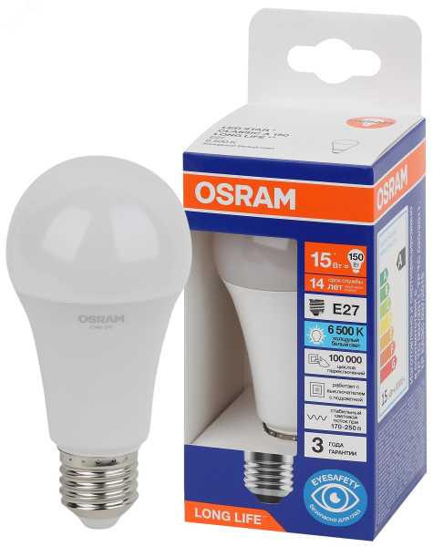 Лампа светодиодная LED 15Вт Е27 6500К 1521Лм груша 220В (замена 150Вт) OSRAM 4099854186219