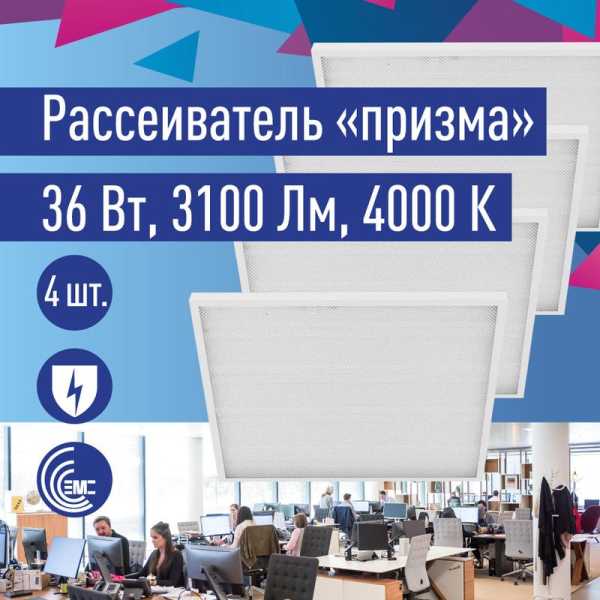 Светильник светодиодный 36Вт 4000К 176-264В 595х595х18 ДВО офисный призма панель KOC_DVO36W4K_PR