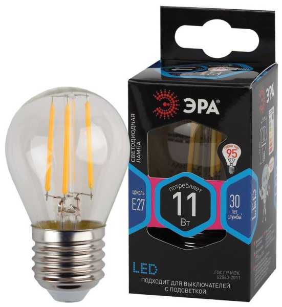 Лампа светодиодная филаментная F-LED P45-11W-840-E27 11Вт P45 шар 4000К нейтр. бел. E27 Б0047015