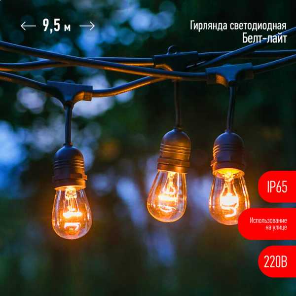 ERABL-FIL2 Гирлянда нить Филамент 2, 9,5 м, длина провода 60 см, 20 LED, теплый белый, E27, каучук, 220В, IP44 Б0056018