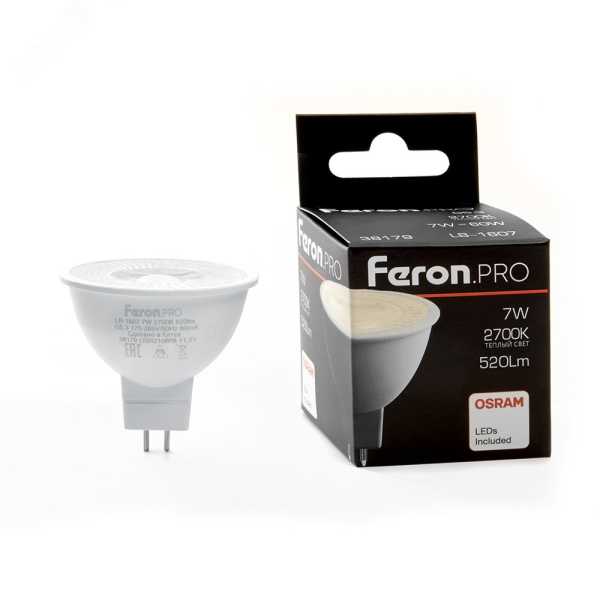 Лампа светодиодная LED 7вт 230в G5.3 теплый с линзой 38 гр. Feron.PRO 38179