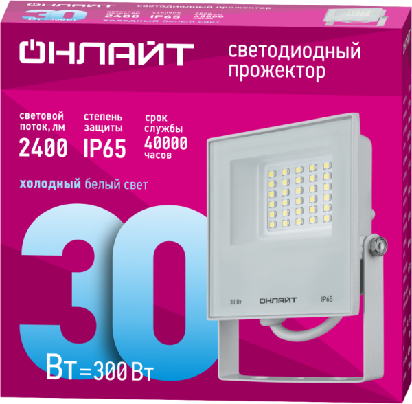 Прожектор светодиодный 90 135 OFL-30-6K-WH-IP65-LED 30Вт 6000К IP65 2400лм бел. 90135