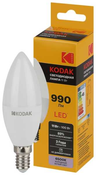 Лампочка светодиодная LED KODAK B35-11W-865-E14 E14 / Е14 11Вт свеча холодный дневной свет Б0057631