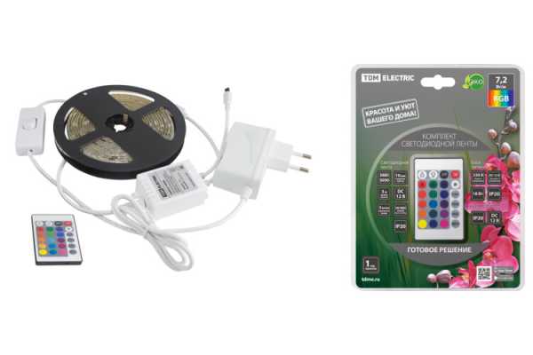 Комплект светодиодной лентыSMD5050-30LED/м-12 В-7,2 Вт/м-IP20-RGB (3м), 18 Вт, IR-контроллерTDM (кр.1шт)