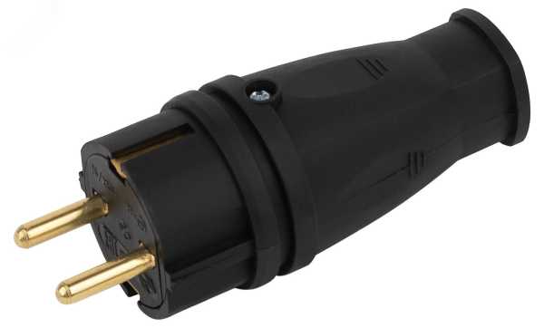 Вилка VX10-B-IP44 каучуковая c заземлением 16А IP44 прямая черная Б0055414