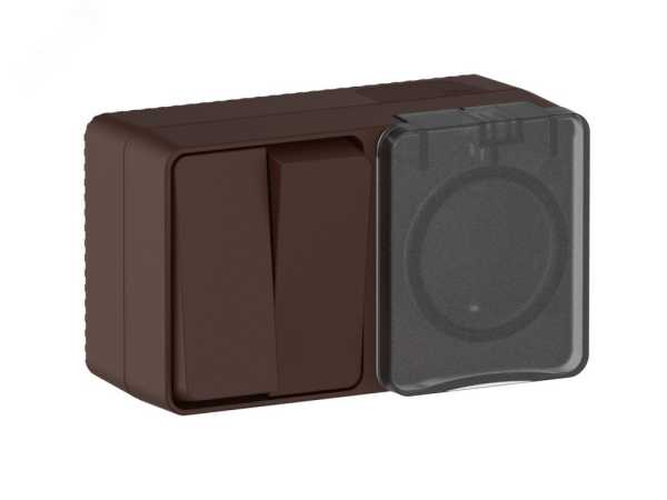 AtlasDesign PROFI IP54 О/У БЛОК: РОЗ. з/к со шт. 16А, ВЫКЛ.2-клав.10А, КОРИЧНЕВЫЙ ATN546074