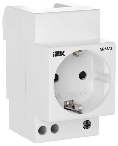ARMAT Розетка на DIN-рейку 45мм с заземлением с защитными шторками 16А IEK AR-SOD-G-GND-S-016