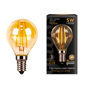 Лампа Filament Шар 5W 400lm 2700К Е14 golden LED 1/10/50 105801005